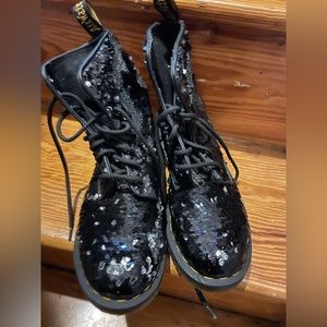 Dr. Martens Sequin Black/ Silver Boots. Like new - size 6